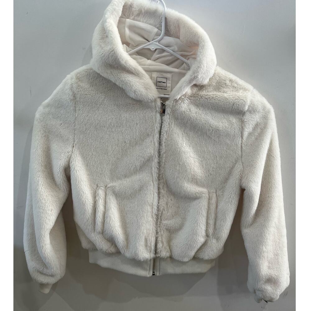Reflex Life is Out There Fur White ZIP UP Hooded Sweater Size Medium